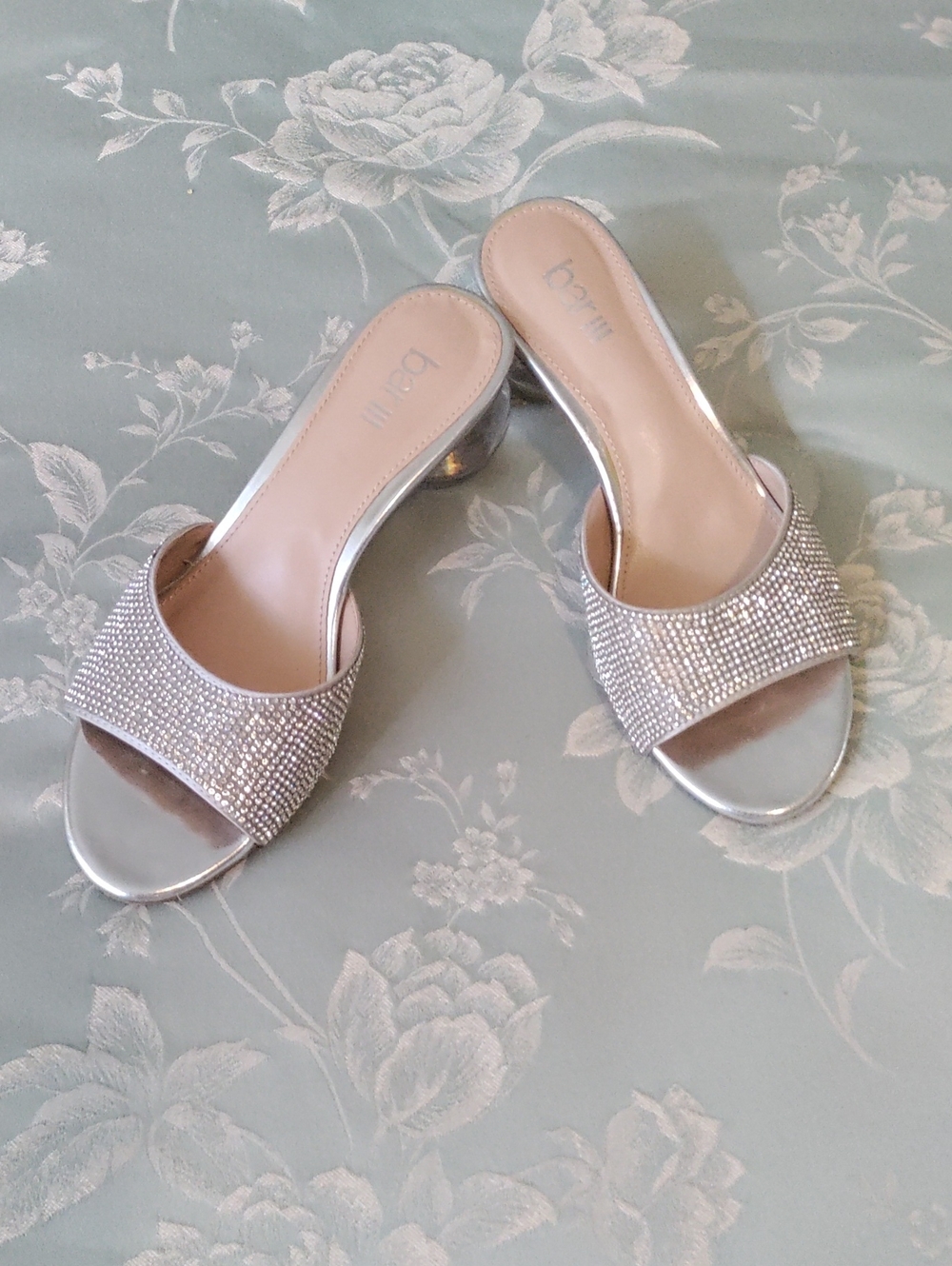 Barlll Silver Crystal-Embellished Slide Mules